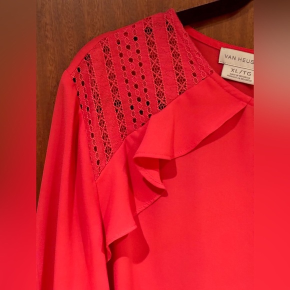 2/$15 - Bright Red Ruffle Blouse - Van Heusen Size XL - Picture 7 of 14